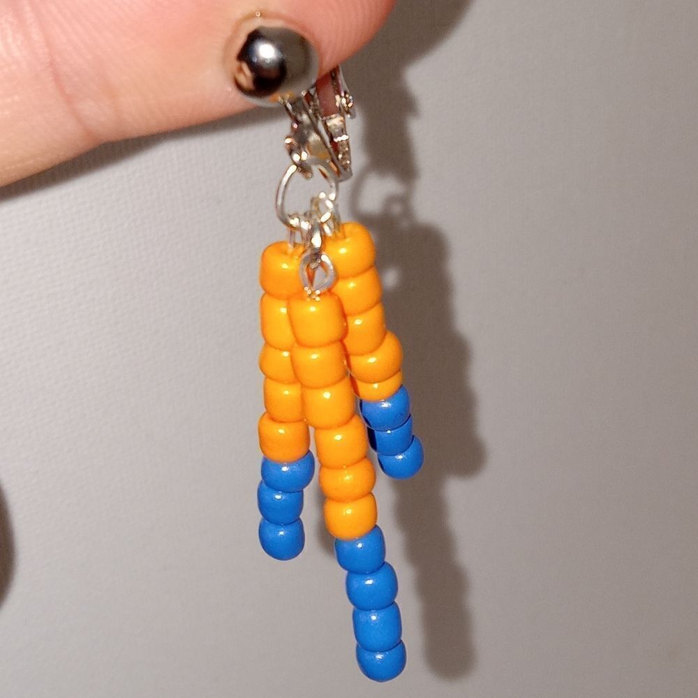 CLEARANCE Orange and blue beaded 3 stick clip on earrings